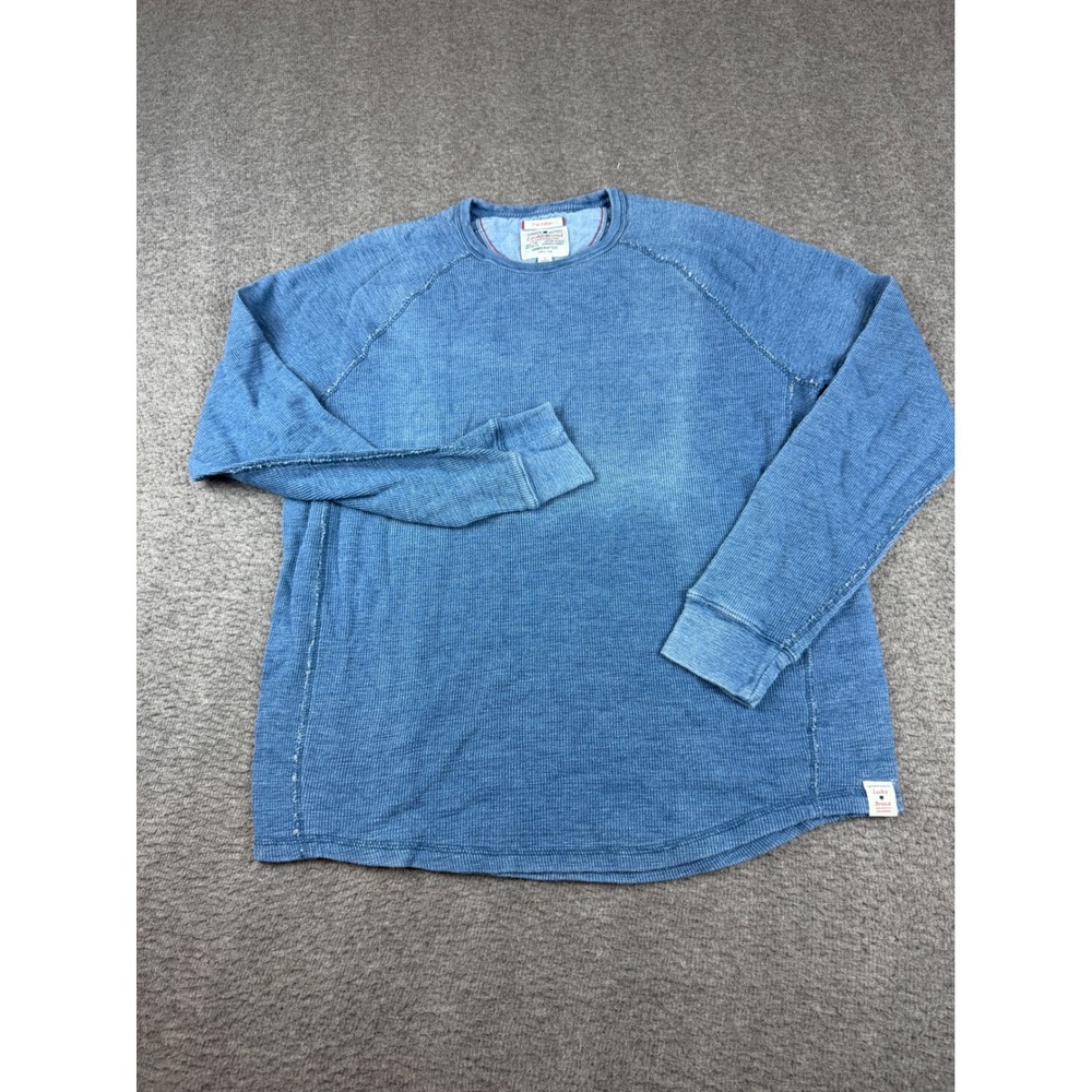 Lucky Brand Thermal Shirt Men's L Blue True Indigo Waffle Knit Raglan Sleeve